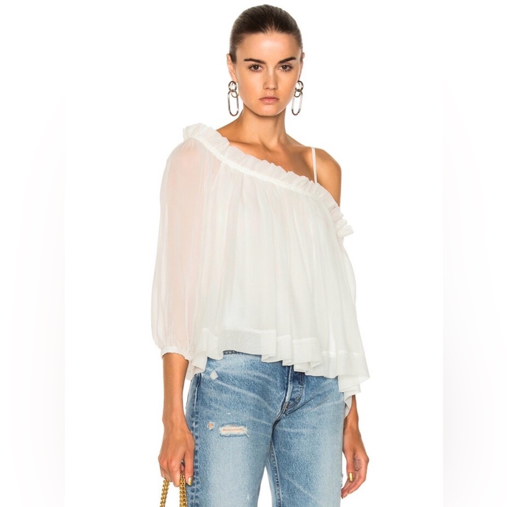 Cinq à Sept Colette White Ruffled One-Shoulder Blouse